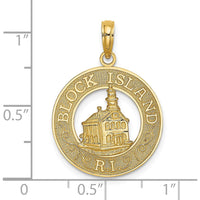 14K Yellow Gold Block Island RI Lighthouse Charm Pendant - Polished Textured Design by Oro Pregiato
