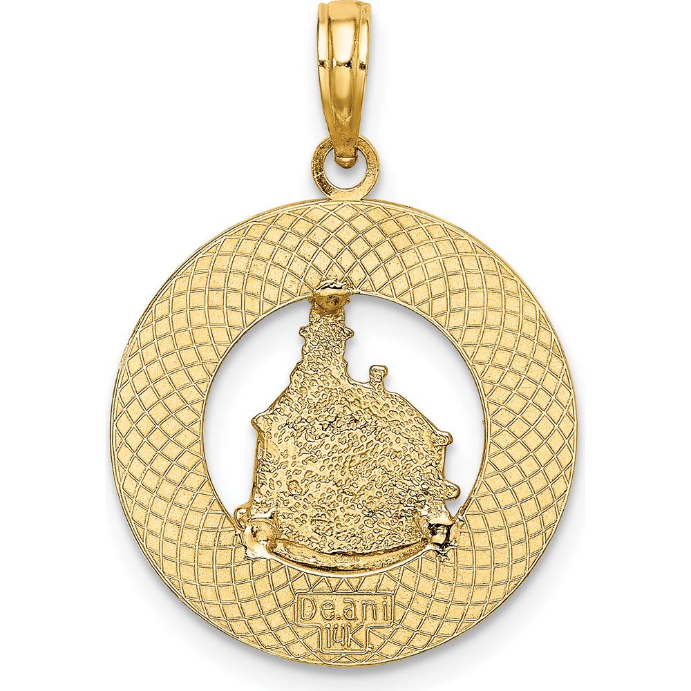 14K Yellow Gold Block Island RI Lighthouse Charm Pendant - Polished Textured Design by Oro Pregiato