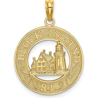 14K Yellow Gold Block Island RI Lighthouse Charm Pendant - Textured Design by Oro Pregiato