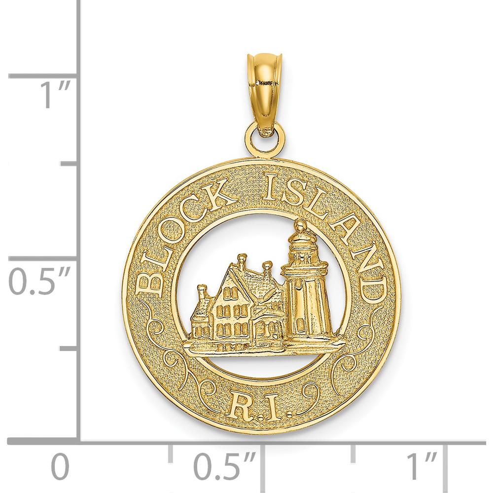 14K Yellow Gold Block Island RI Lighthouse Charm Pendant - Textured Design by Oro Pregiato