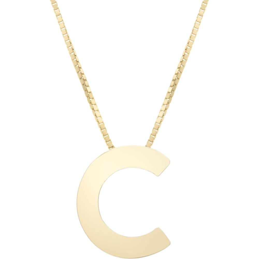 14K Yellow Gold Block Letter Initial "C" Necklace - 18" Chain by Orozza Fine Jewelry