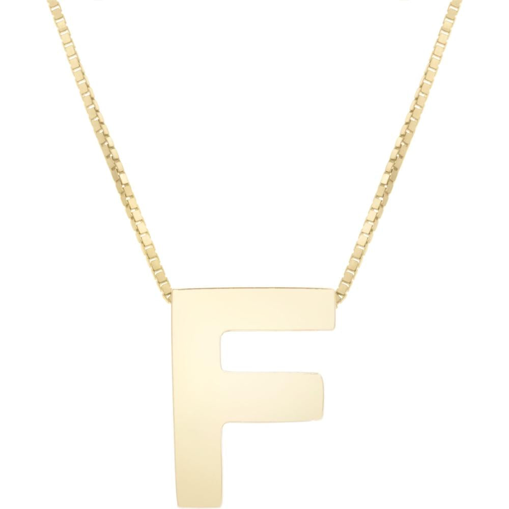 14K Yellow Gold Block Letter Initial "F" 18" Necklace by Orozza Fine Jewelry