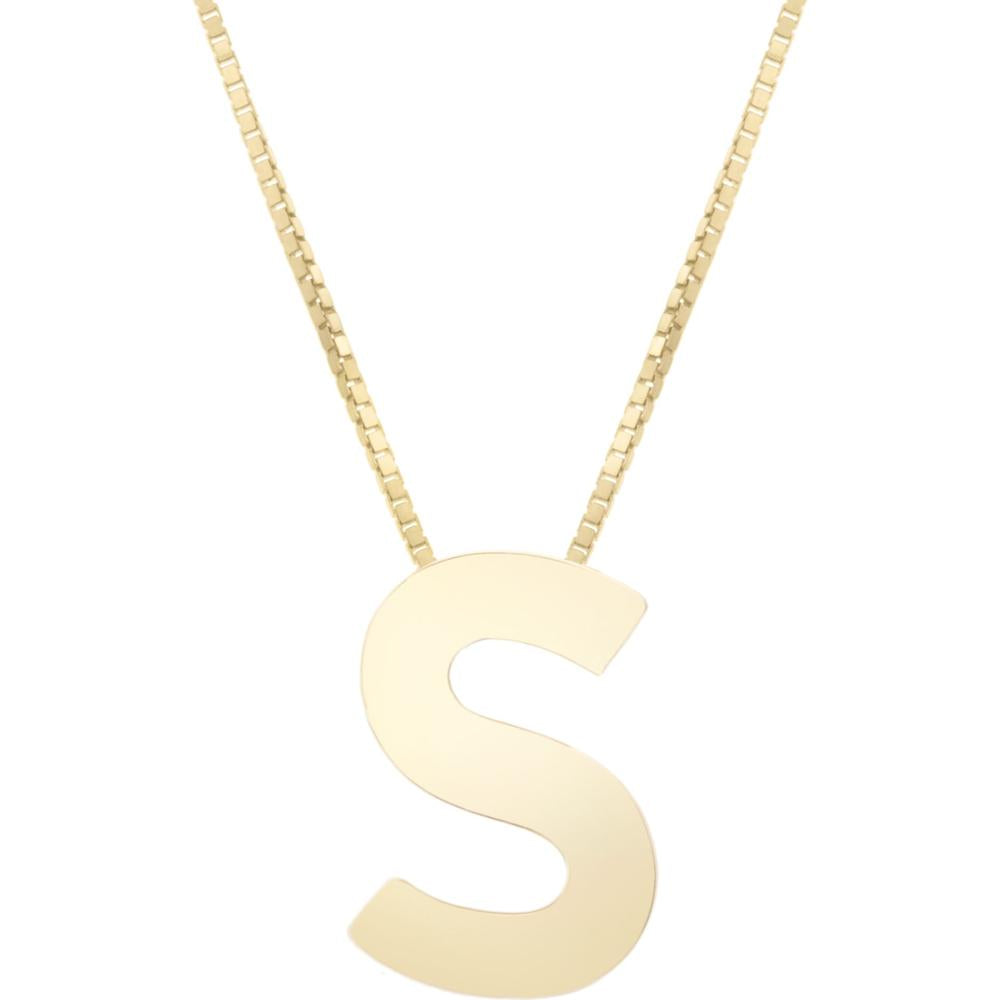 14K Yellow Gold Block Letter "S" Initial Necklace - Yours Truly Collection, 18" Chain by Orozza Fine Jewelry