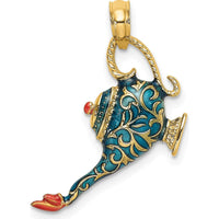 14K Yellow Gold Blue and Red Enamel 3D Genie Lamp Charm with Textured Detail by Oro Pregiato