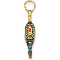 14K Yellow Gold Blue and Red Enamel 3D Genie Lamp Charm with Textured Detail by Oro Pregiato