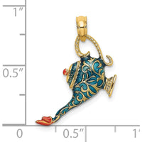 14K Yellow Gold Blue and Red Enamel 3D Genie Lamp Charm with Textured Detail by Oro Pregiato
