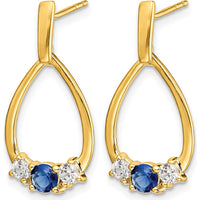 14K Yellow Gold Blue and White Sapphire Post Dangle Earrings - 0.4 Carat Total Sapphire Weight by Monteluci Fine Jewelry