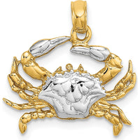 14K Yellow Gold Blue Crab Charm with White Rhodium Finish - 16mm Length by Oro Pregiato