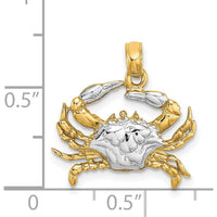 14K Yellow Gold Blue Crab Charm with White Rhodium Finish - 16mm Length by Oro Pregiato