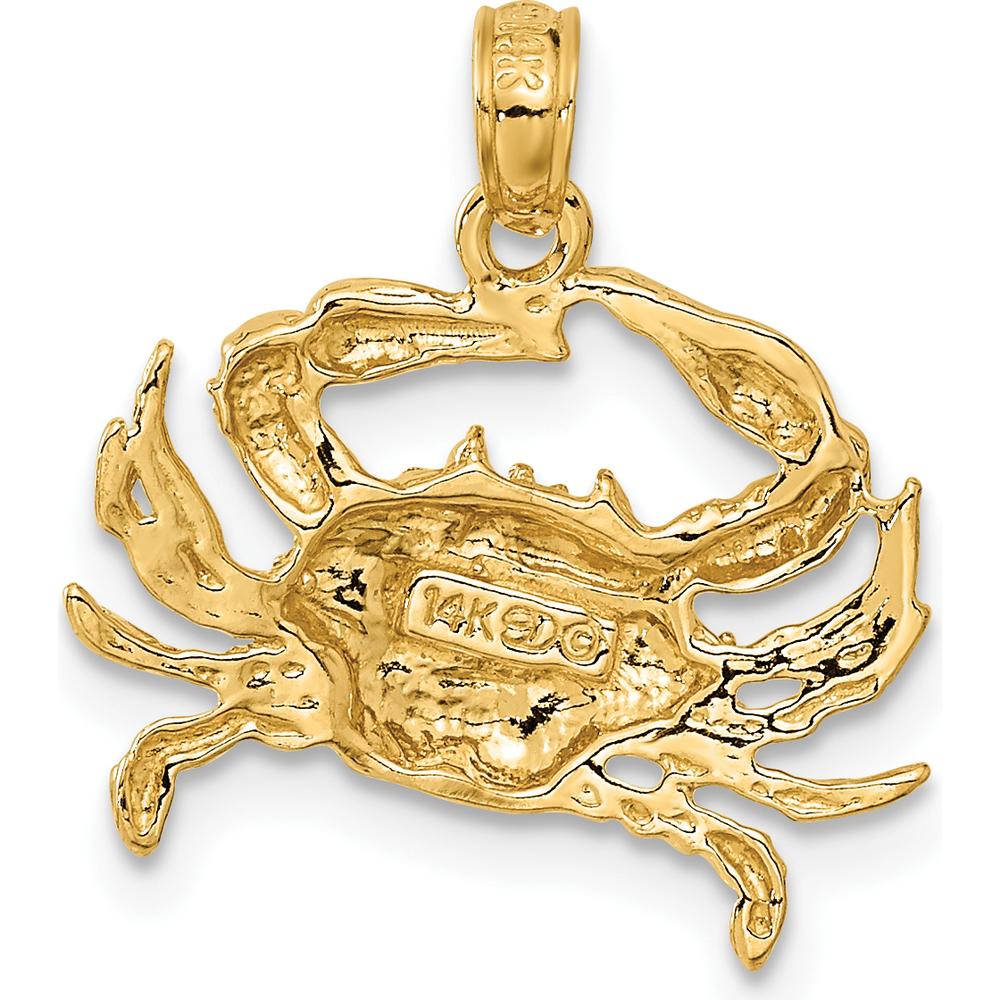 14K Yellow Gold Blue Crab Pendant - Ocean-Inspired Themed Charm by Oro Pregiato