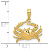 14K Yellow Gold Blue Crab Pendant - Ocean-Inspired Themed Charm by Oro Pregiato