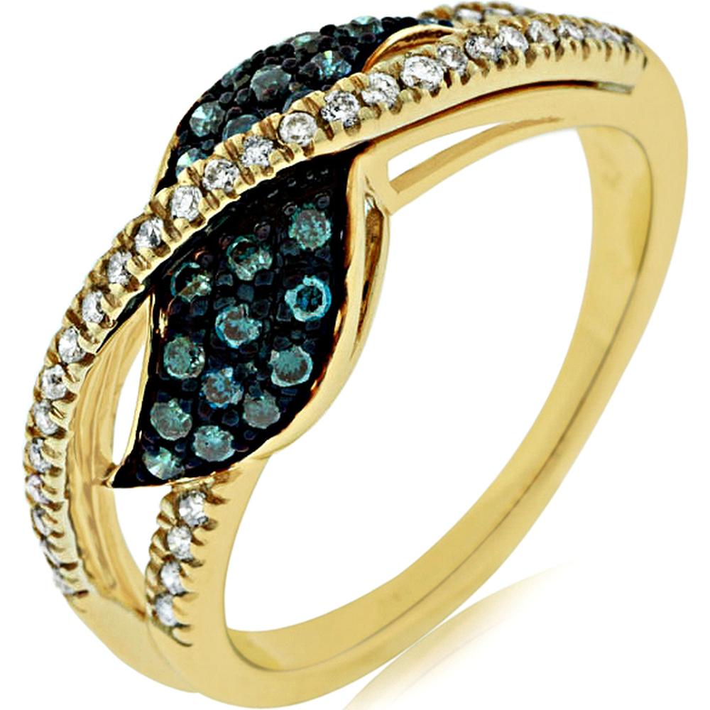 14K Yellow Gold Blue Diamond & Diamond Ring with 0.23 Carats Blue Diamonds and 0.17 Carats White Diamonds