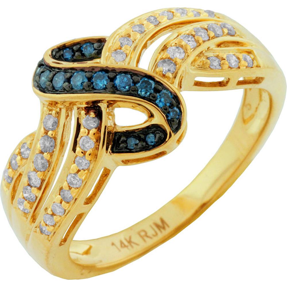 14K Yellow Gold Blue Diamond and Round Diamond Ring - 0.33 Carats Total Diamond Weight