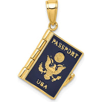 14K Yellow Gold Blue Enamel 3D Passport Pendant with Open Feature and Detailed Design by Oro Pregiato