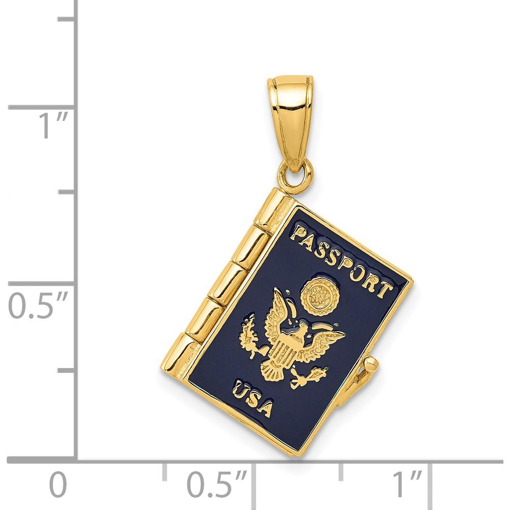 14K Yellow Gold Blue Enamel 3D Passport Pendant with Open Feature and Detailed Design by Oro Pregiato