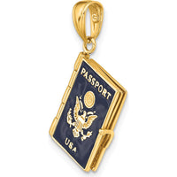 14K Yellow Gold Blue Enamel 3D Passport Pendant with Open Feature and Detailed Design by Oro Pregiato