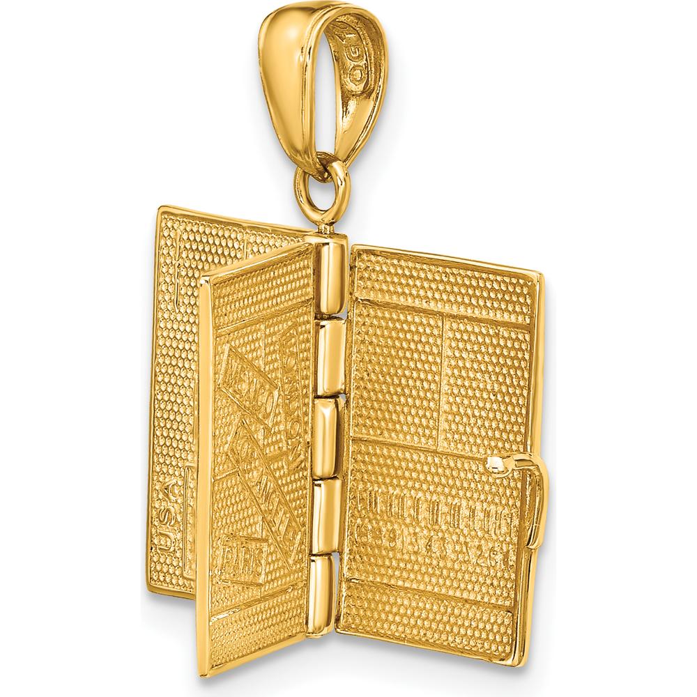 14K Yellow Gold Blue Enamel 3D Passport Pendant with Open Feature and Detailed Design by Oro Pregiato