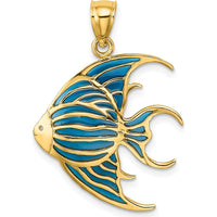 14K Yellow Gold Blue Enamel Angelfish Charm Pendant by Oro Pregiato