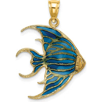 14K Yellow Gold Blue Enamel Angelfish Charm Pendant by Oro Pregiato