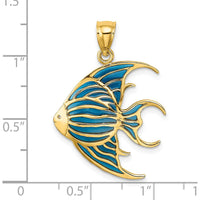 14K Yellow Gold Blue Enamel Angelfish Charm Pendant by Oro Pregiato
