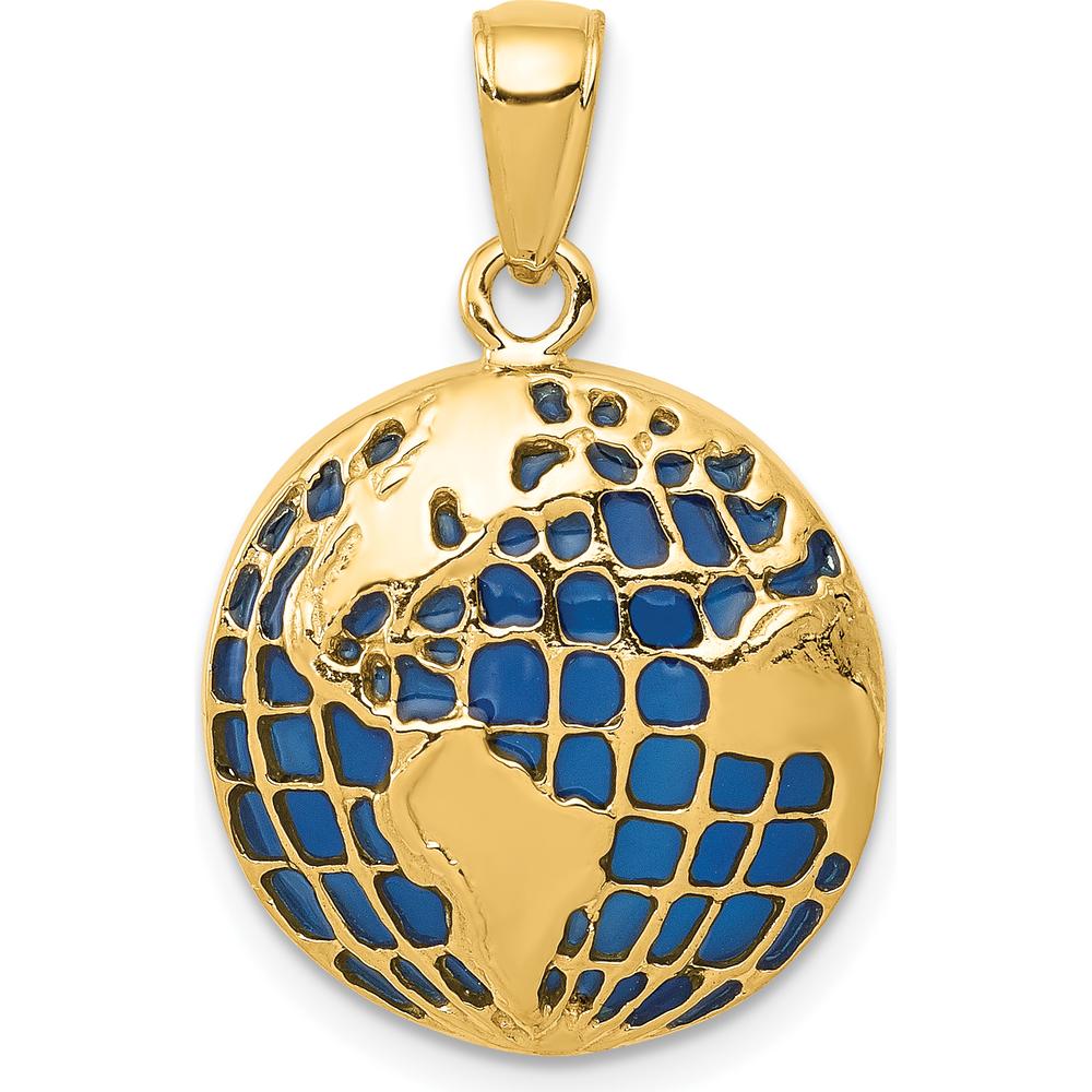 14K Yellow Gold Blue Enamel Globe Pendant - 24.5mm Length by Oro Pregiato