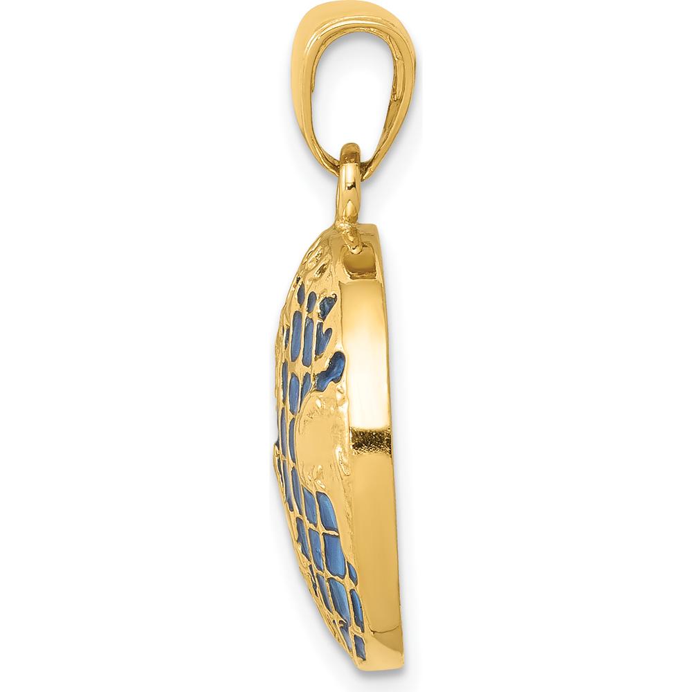 14K Yellow Gold Blue Enamel Globe Pendant - 24.5mm Length by Oro Pregiato