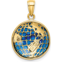14K Yellow Gold Blue Enamel Globe Pendant - 24.5mm Length by Oro Pregiato