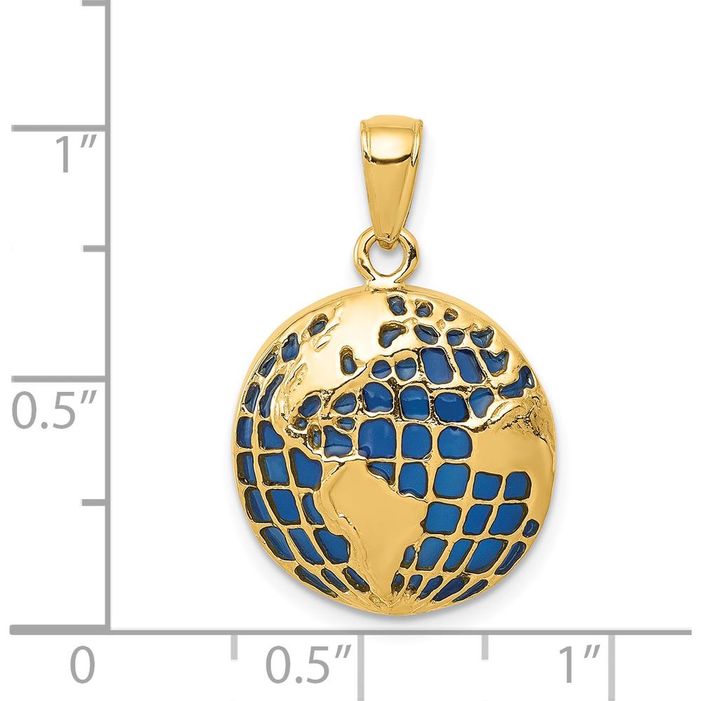 14K Yellow Gold Blue Enamel Globe Pendant - 24.5mm Length by Oro Pregiato