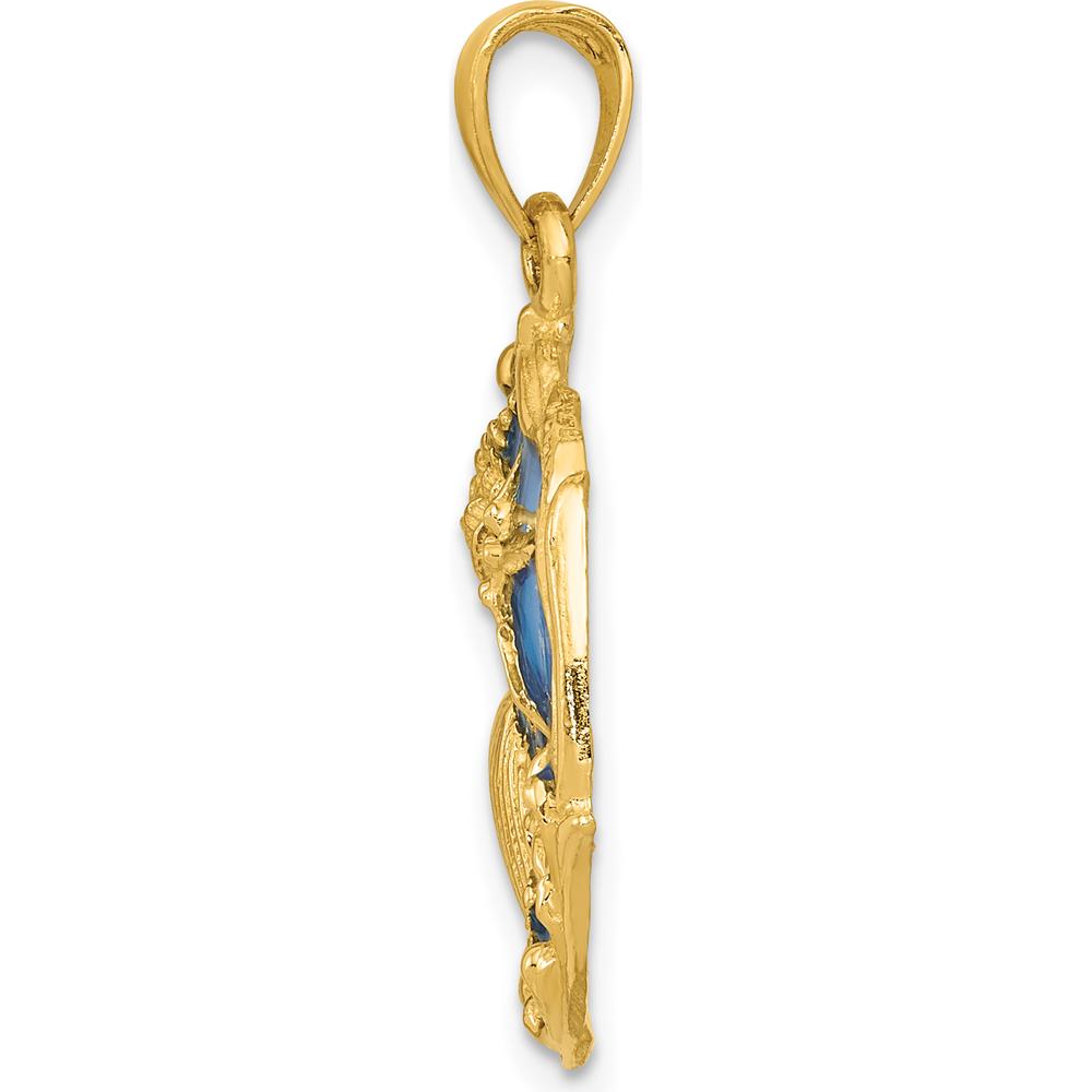 14K Yellow Gold Blue Enamel Shell Cluster Pendant with Starfish and Seashell Design by Oro Pregiato