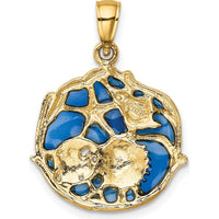 14K Yellow Gold Blue Enamel Shell Cluster Pendant with Starfish and Seashell Design by Oro Pregiato
