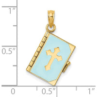 14K Yellow Gold Blue Enameled 3D Bible Pendant with Movable Pages by Oro Pregiato