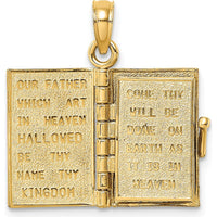 14K Yellow Gold Blue Enameled 3D Bible Pendant with Movable Pages by Oro Pregiato