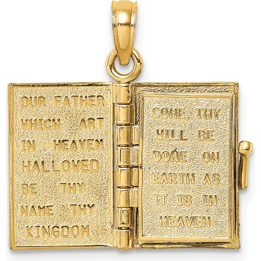 14K Yellow Gold Blue Enameled 3D Bible Pendant with Movable Pages by Oro Pregiato