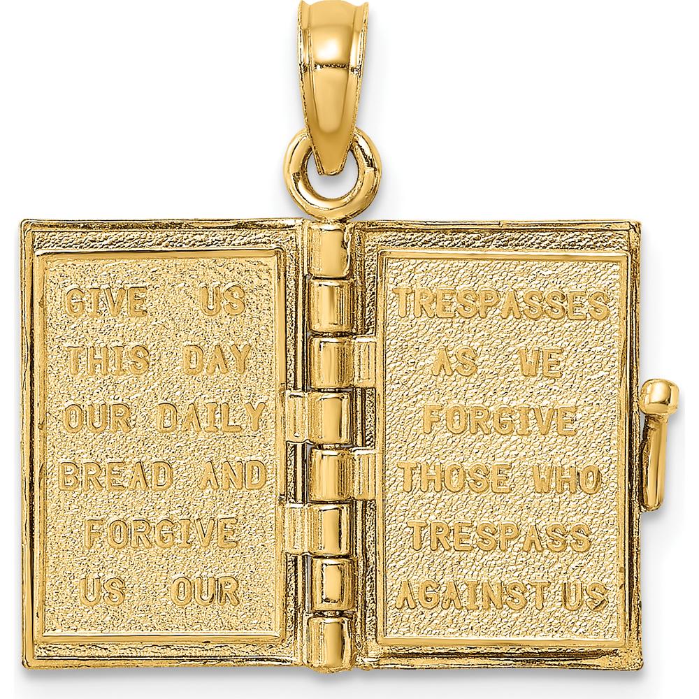 14K Yellow Gold Blue Enameled 3D Bible Pendant with Movable Pages by Oro Pregiato