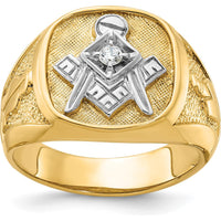 14K Yellow Gold Blue Lodge Master Masonic Ring with 0.07 Carats Round Diamond by IBGoodman