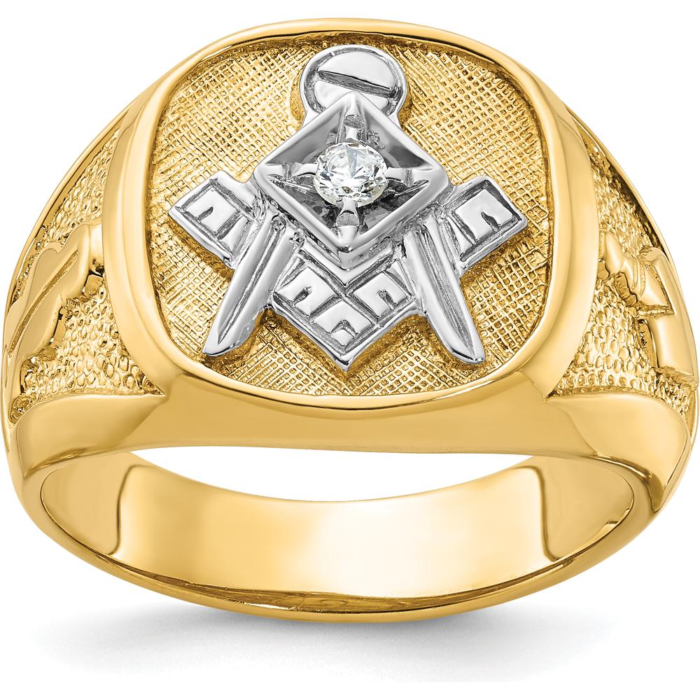 14K Yellow Gold Blue Lodge Master Masonic Ring with 0.07 Carats Round Diamond by IBGoodman