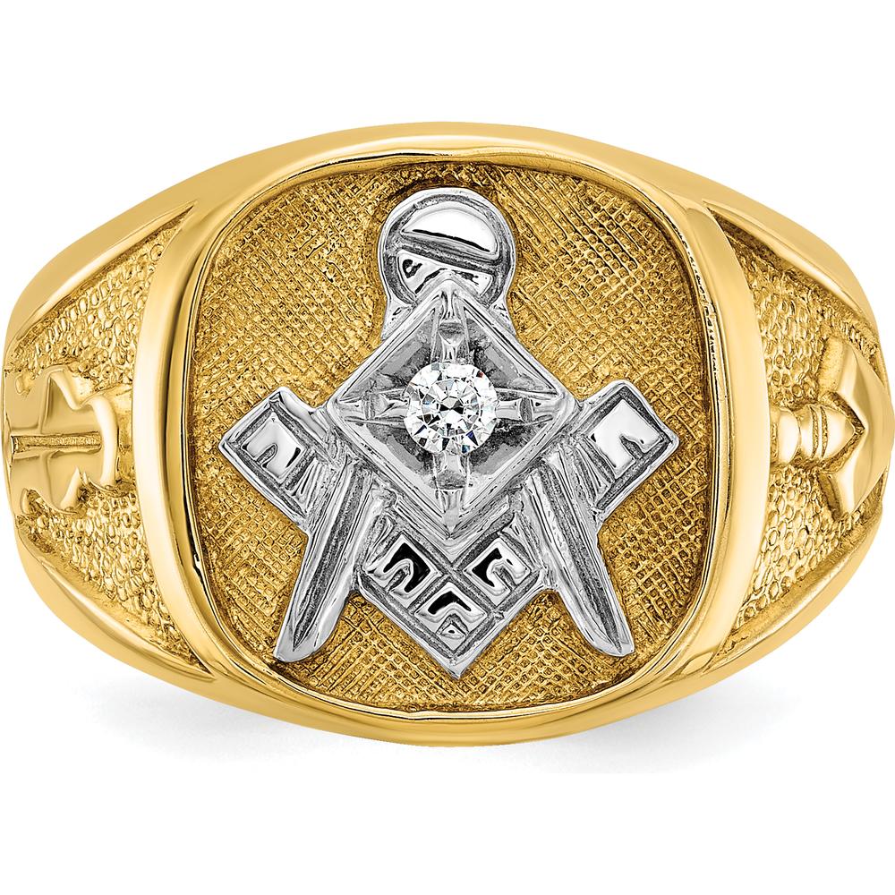 14K Yellow Gold Blue Lodge Master Masonic Ring with 0.07 Carats Round Diamond by IBGoodman