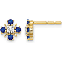 14K Yellow Gold Blue Sapphire and Diamond Button Earrings - 0.06 Carat Total Sapphire Weight, 0.01 Carat Total Diamond Weight by Monteluci Fine Jewelry