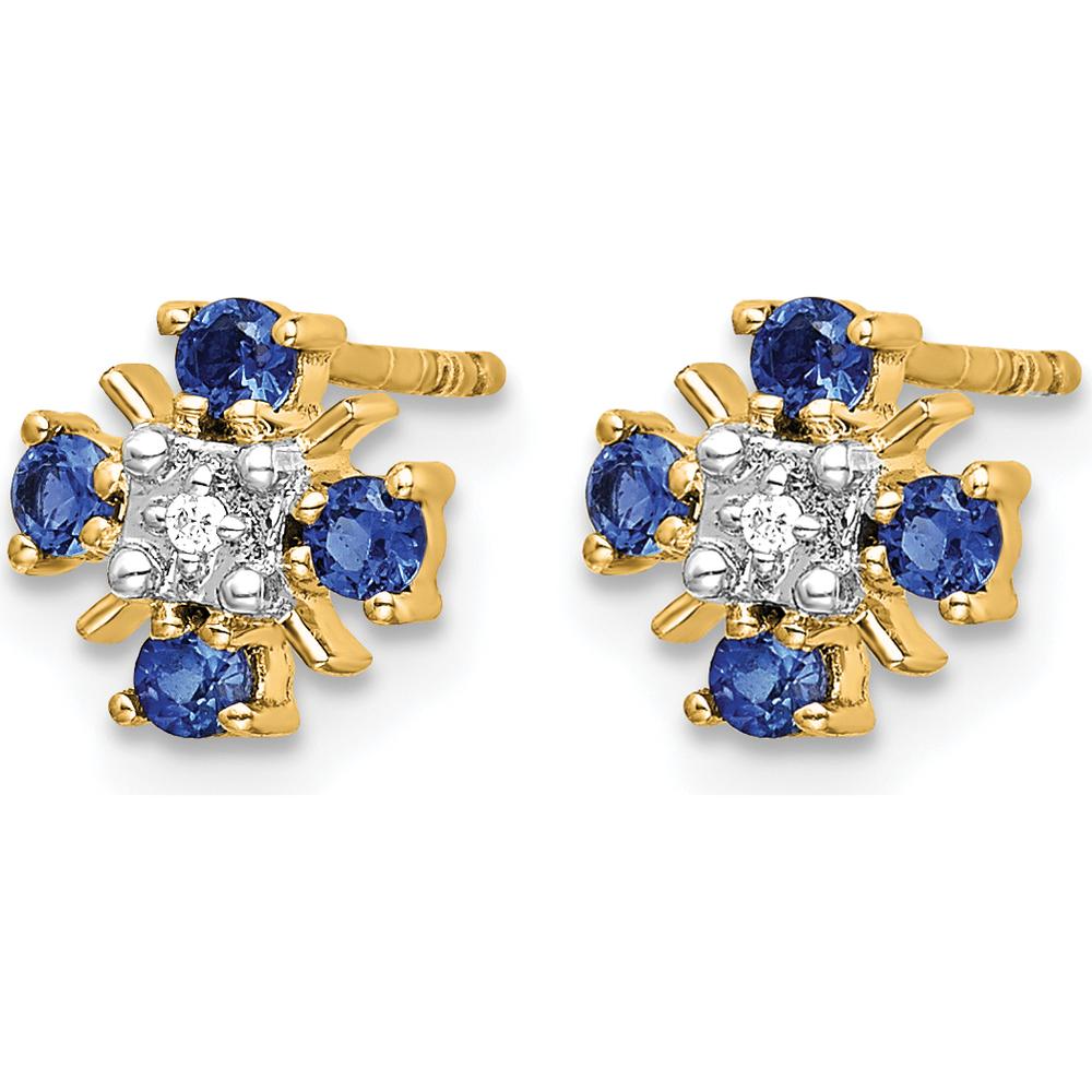 14K Yellow Gold Blue Sapphire and Diamond Button Earrings - 0.06 Carat Total Sapphire Weight, 0.01 Carat Total Diamond Weight by Monteluci Fine Jewelry