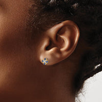 14K Yellow Gold Blue Sapphire and Diamond Button Earrings - 0.06 Carat Total Sapphire Weight, 0.01 Carat Total Diamond Weight by Monteluci Fine Jewelry