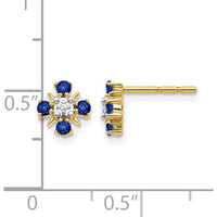 14K Yellow Gold Blue Sapphire and Diamond Button Earrings - 0.06 Carat Total Sapphire Weight, 0.01 Carat Total Diamond Weight by Monteluci Fine Jewelry