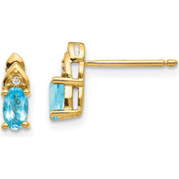 14K Yellow Gold Blue Topaz and Diamond Button Earrings - 0.30 Carat Blue Topaz, 0.01 Carat Diamond by Oro Pregiato