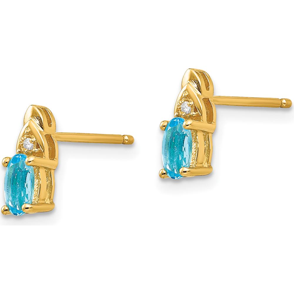 14K Yellow Gold Blue Topaz and Diamond Button Earrings - 0.30 Carat Blue Topaz, 0.01 Carat Diamond by Oro Pregiato