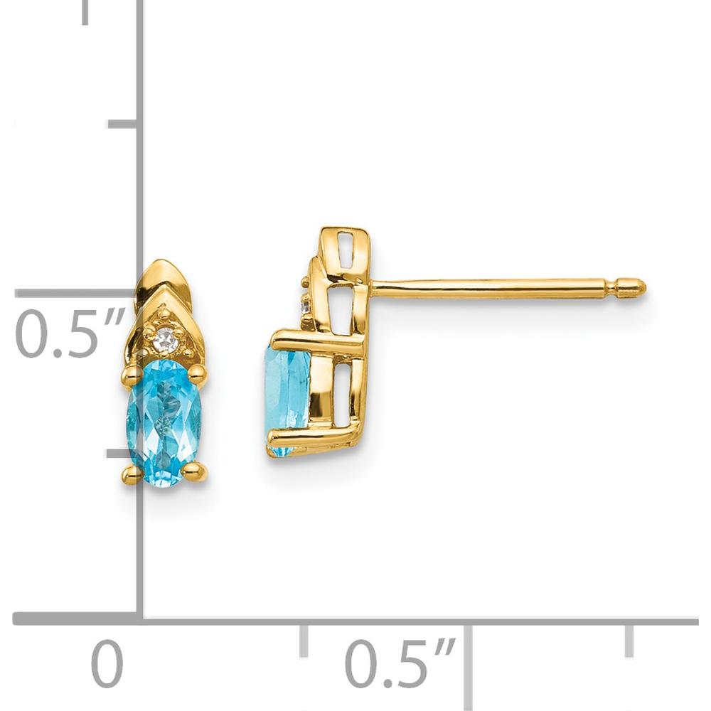 14K Yellow Gold Blue Topaz and Diamond Button Earrings - 0.30 Carat Blue Topaz, 0.01 Carat Diamond by Oro Pregiato