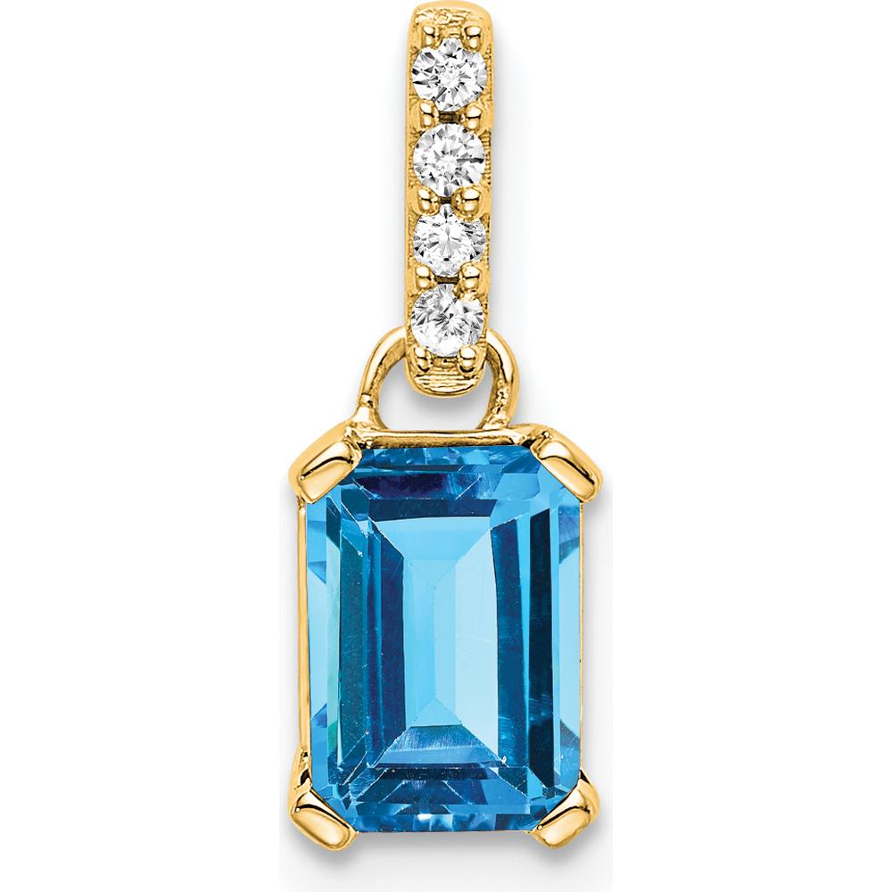 14K Yellow Gold Blue Topaz and Diamond Pendant with Emerald Cut Topaz and Round Diamonds - 1.1 Carat Total Topaz Weight by Oro Pregiato