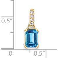 14K Yellow Gold Blue Topaz and Diamond Pendant with Emerald Cut Topaz and Round Diamonds - 1.1 Carat Total Topaz Weight by Oro Pregiato