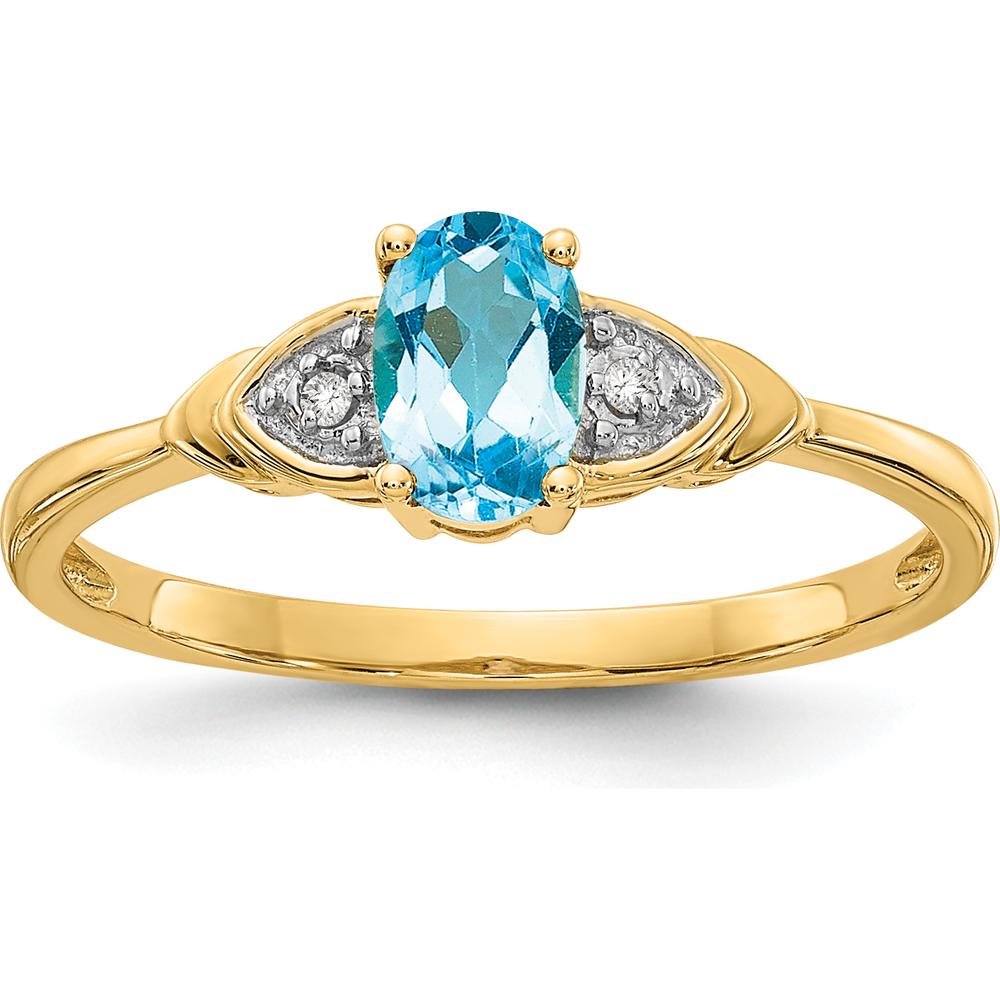 14K Yellow Gold Blue Topaz and Diamond Ring - 0.56 Carat Swiss Blue Topaz and 0.01 Carat Total Diamond Weight by Oro Pregiato