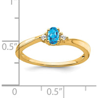 14K Yellow Gold Blue Topaz and Diamond Ring with Oval Topaz and Round Diamond Accents - 0.02 Carat Diamond Total Weight by 0