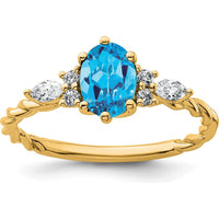14K Yellow Gold Blue Topaz and Diamond Twisted Ring - 1.60 Carat Total Gem Weight by 0