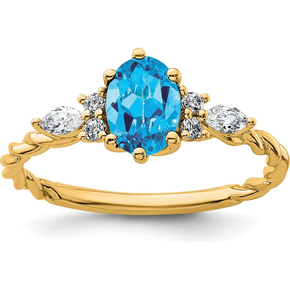 14K Yellow Gold Blue Topaz and Diamond Twisted Ring - 1.60 Carat Total Gem Weight by 0